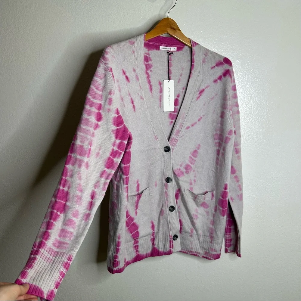 NWT Unsubscribed 100% Cashmere Pink Tie Dye Button Down Boyfriend Cardigan